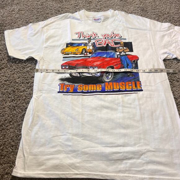 Vintage 90's Beefy Muscle Car Shirt Think Your'e Bad Graphic L White T Shirt - Picture 2 of 4